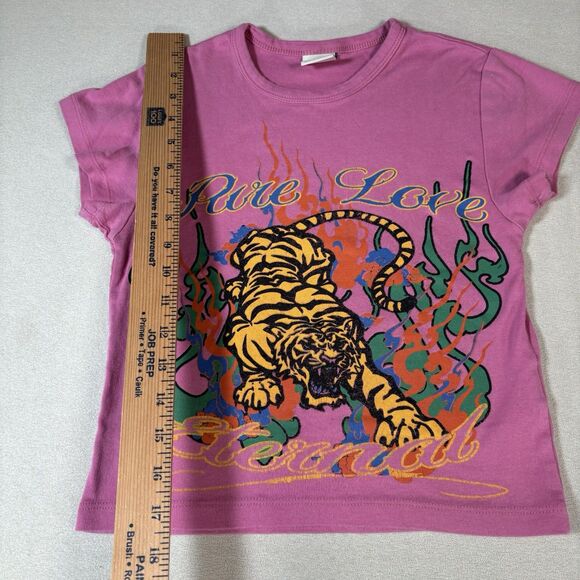 Urban Outfitters Size M Baby Tee Pink Pure Love Eternal Tiger Graphic Y2K Crop - Picture 8 of 8